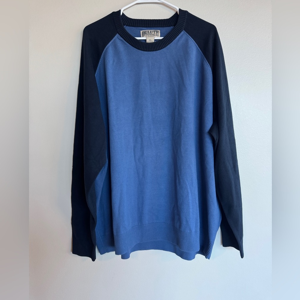 Duluth Trading Co Rocket Science Baseball Crew Sweater 3XL Blue Navy Raglan NWT